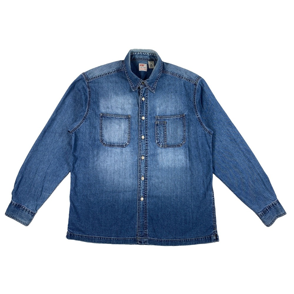 Vintage Levi's Dry Goods Denim Button Up Workwear Shirt Men's Large Blue